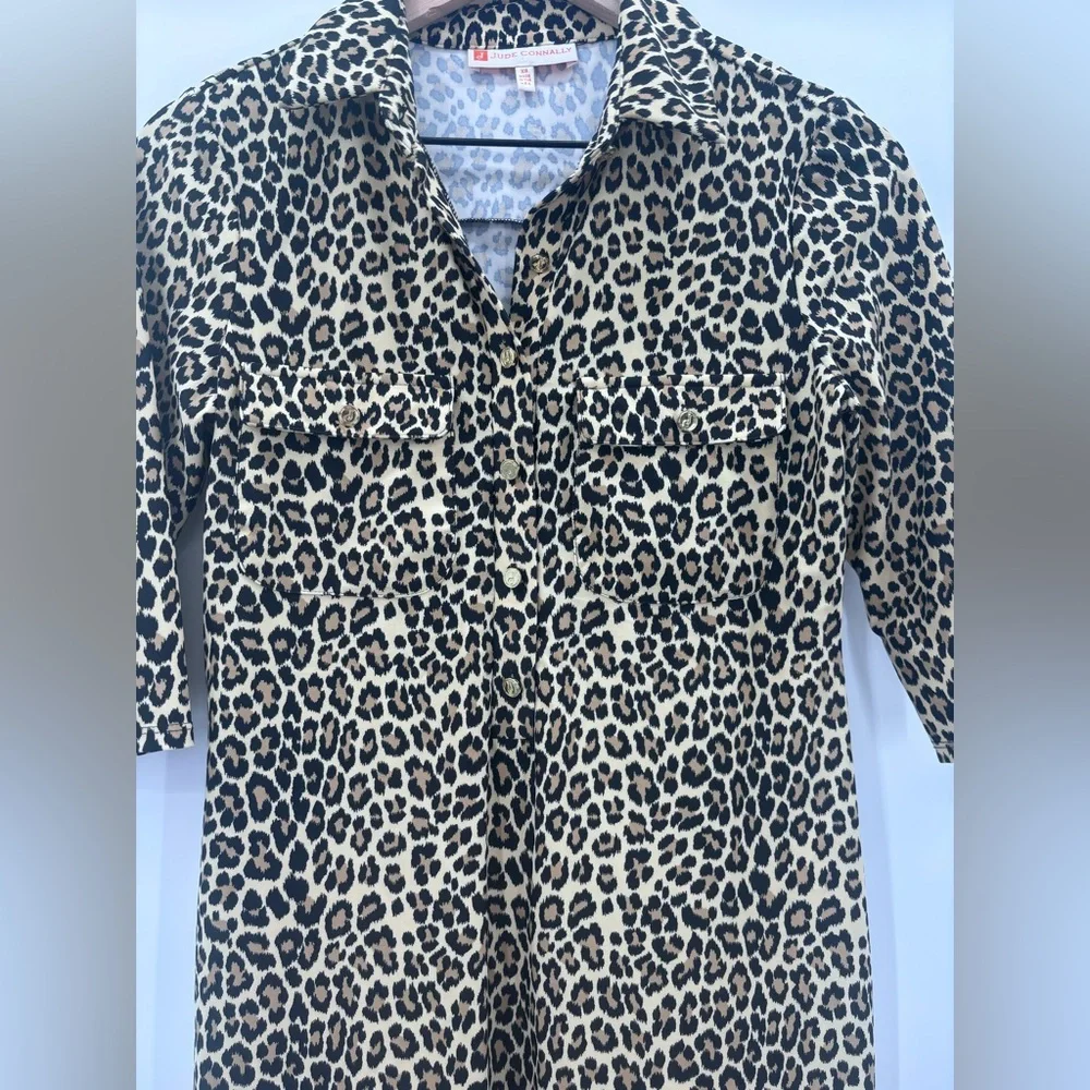 Jude Connally Kalan Leopard Animal Print Midi Dress - Black and Tan Size XS